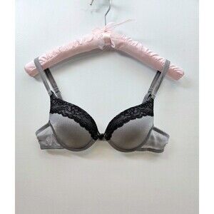 Vassarette 34A Shimmer Lace Add-A-Size Push Up Bra Padded Underwire 75349 Gray